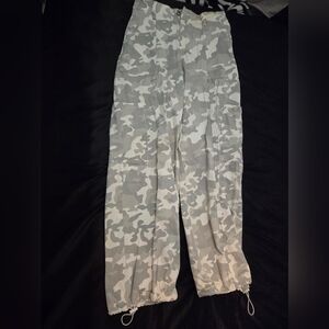 RE Generation Gray Camo Cargo Pants – XS – Wide Leg / Adjustable Hem
